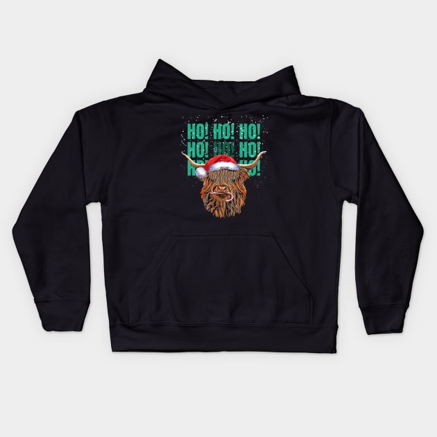 Highland cow and HO HO HO! , Christmas with cute Highland Cow, for nativity Kids Hoodie by Collagedream